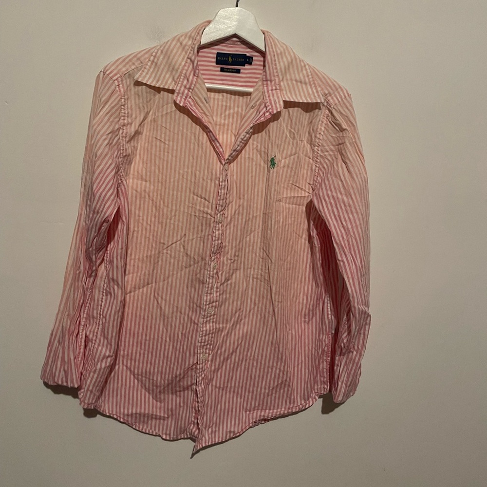Ralph Lauren relaxed Fit Button‎ Down Shirt Size large Pink Ombre Striped